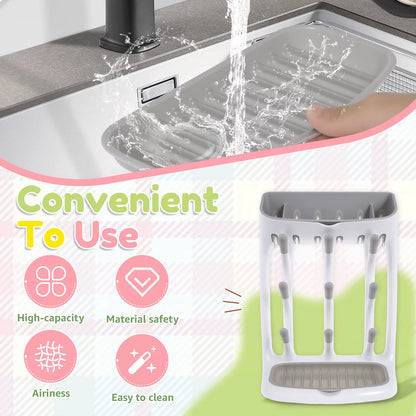 Baby Bottle Drying Rack Plastic Vertical Standing Baby Bottle Holder Organizer with Bottom Drip Tray Space Saving for Countertop