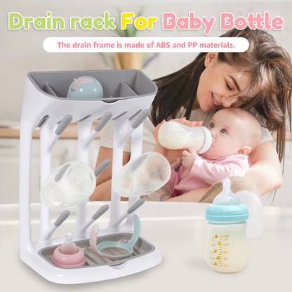 Baby Bottle Drying Rack Plastic Vertical Standing Baby Bottle Holder Organizer with Bottom Drip Tray Space Saving for Countertop