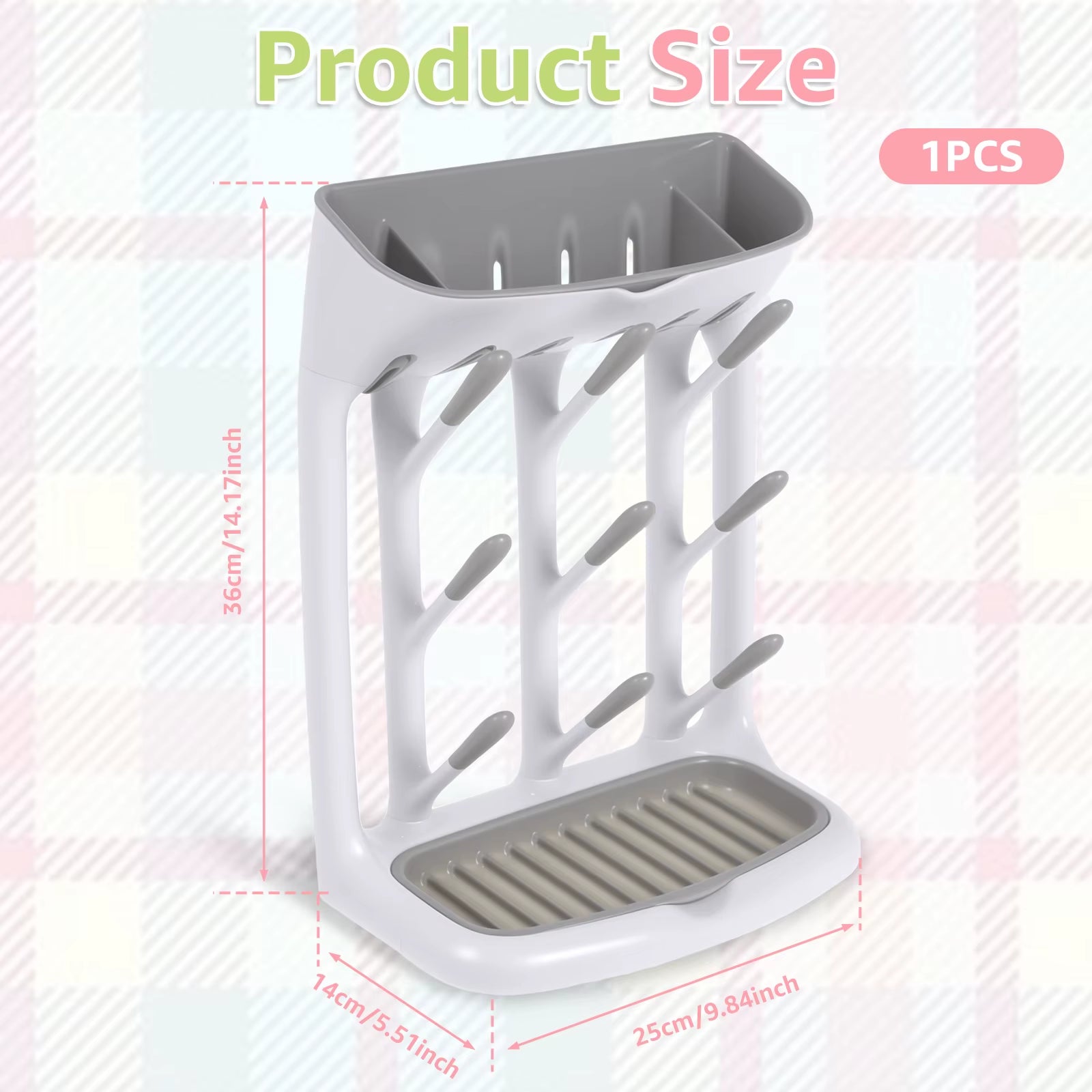 Baby Bottle Drying Rack Plastic Vertical Standing Baby Bottle Holder Organizer with Bottom Drip Tray Space Saving for Countertop