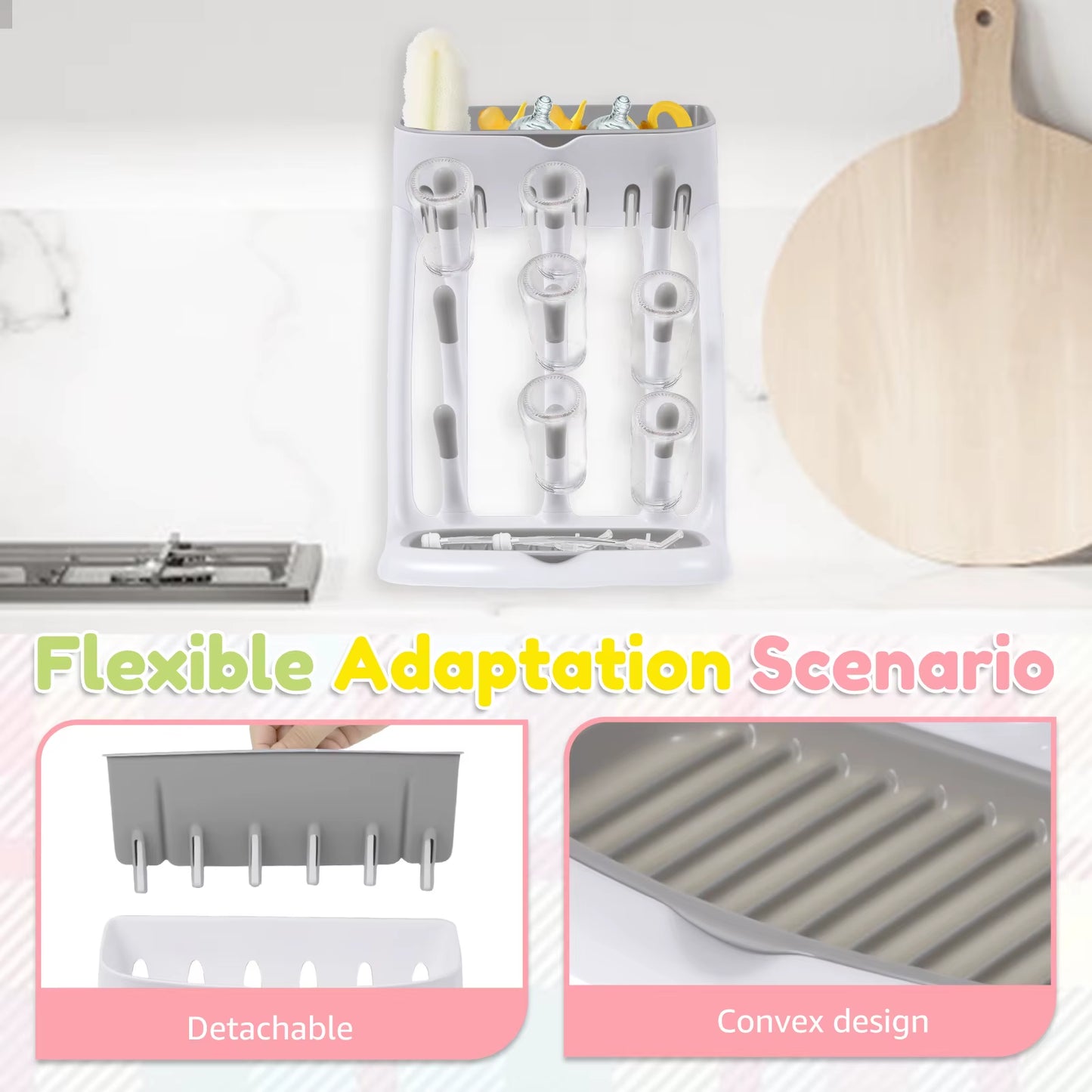 Baby Bottle Drying Rack Plastic Vertical Standing Baby Bottle Holder Organizer with Bottom Drip Tray Space Saving for Countertop