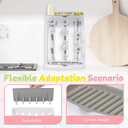 Baby Bottle Drying Rack Plastic Vertical Standing Baby Bottle Holder Organizer with Bottom Drip Tray Space Saving for Countertop